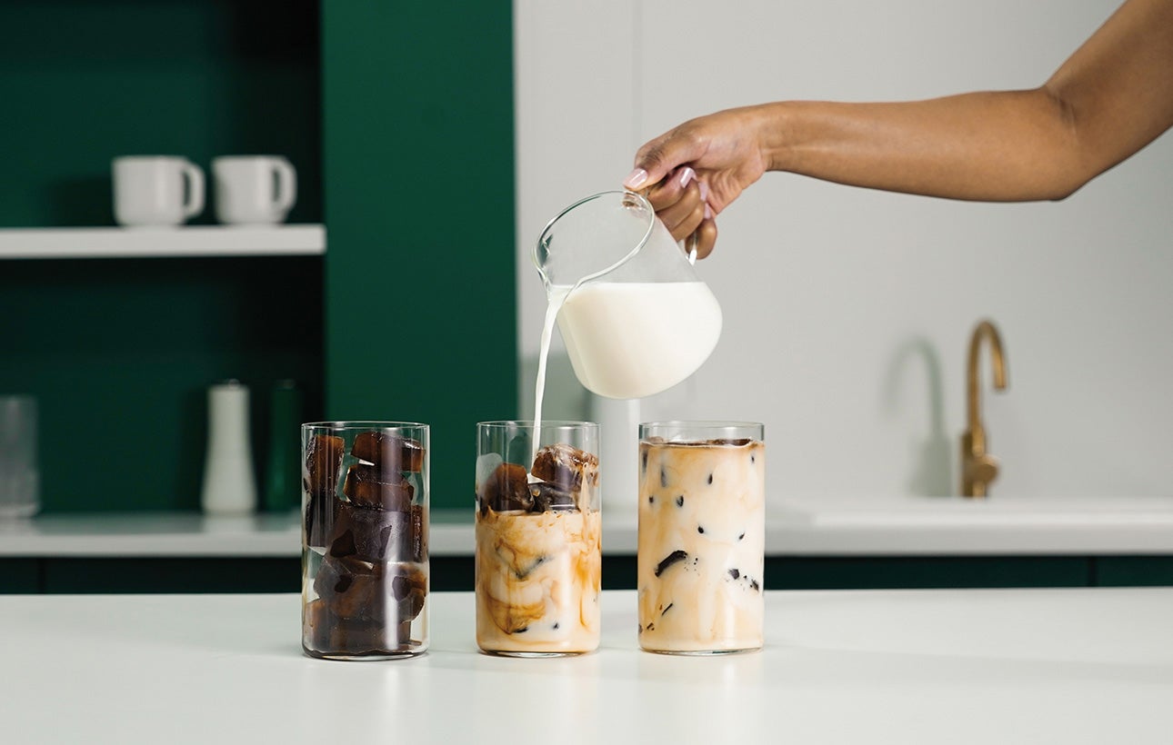 Different kinds of iced coffee being prepared